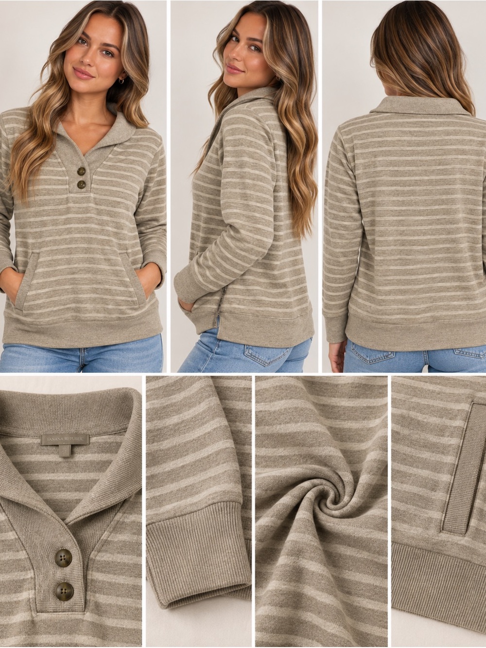 Banana Republic Cream and Tan Striped Cowl Neck Sweater
